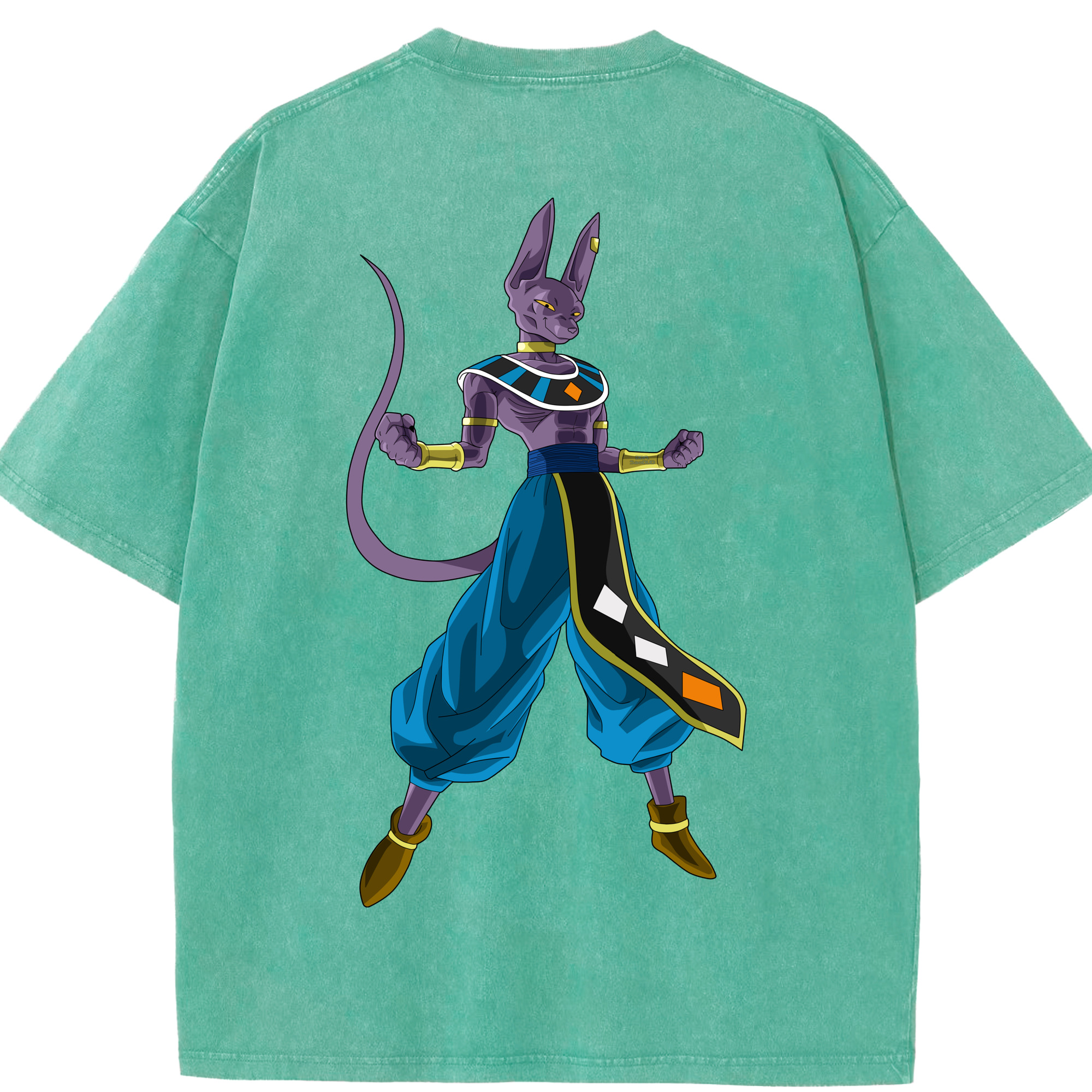 （画像用） ドラゴンボール ビルス 破壊神ビルス DRAGON BALL Beerus Birusu 綿100% ヴィンテージ風 半袖Tシャツ（背面プリント）